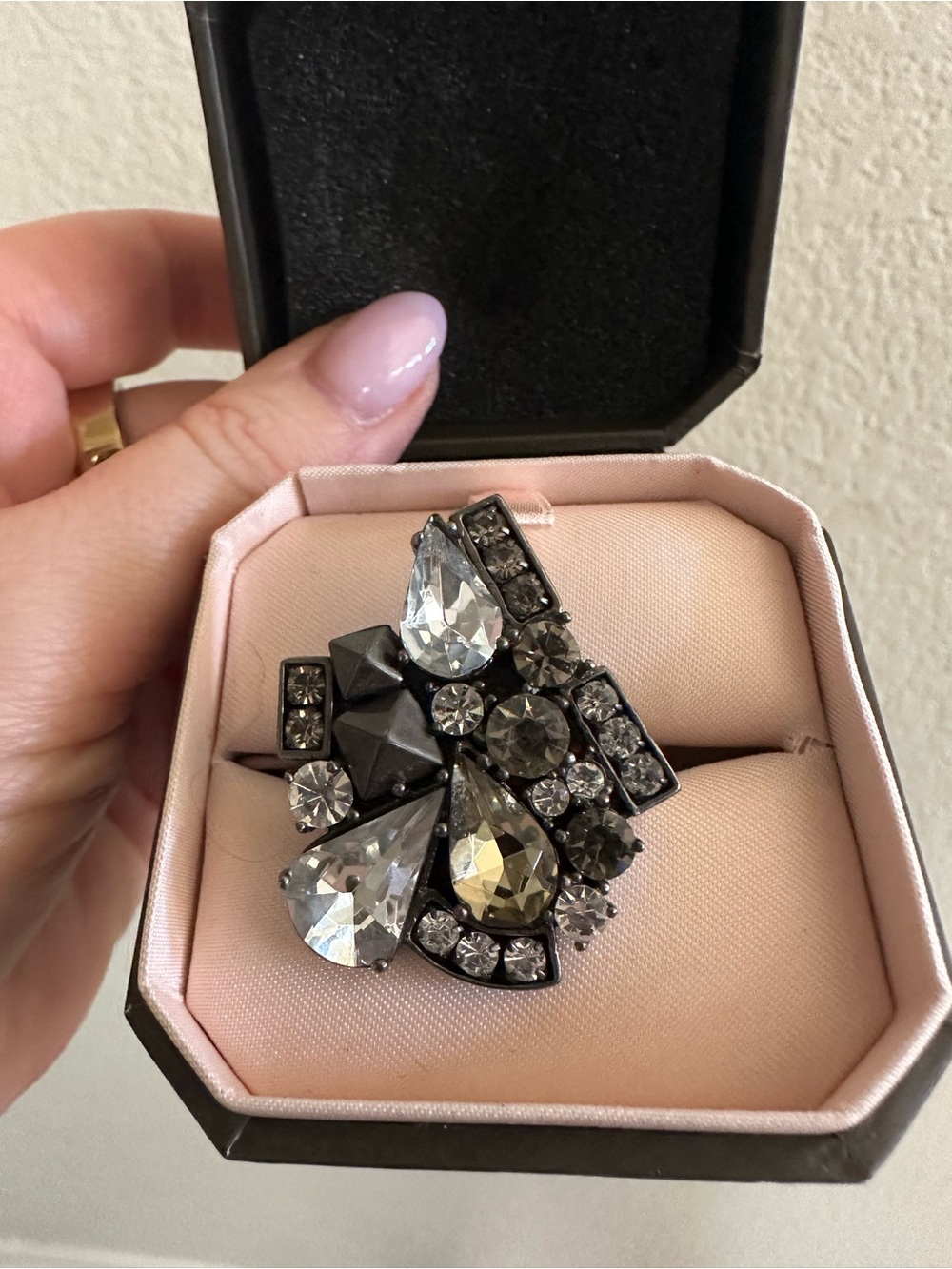 Juicy Couture Clear and Smoke Crystal Cocktail Statement Ring